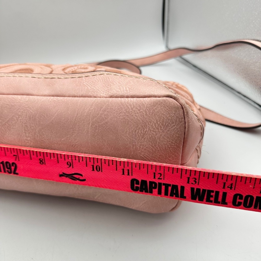 Concept Blush Pink Embossed Floral Satchel Crossbody Bag Retro Cottagecore - Picture 6 of 12